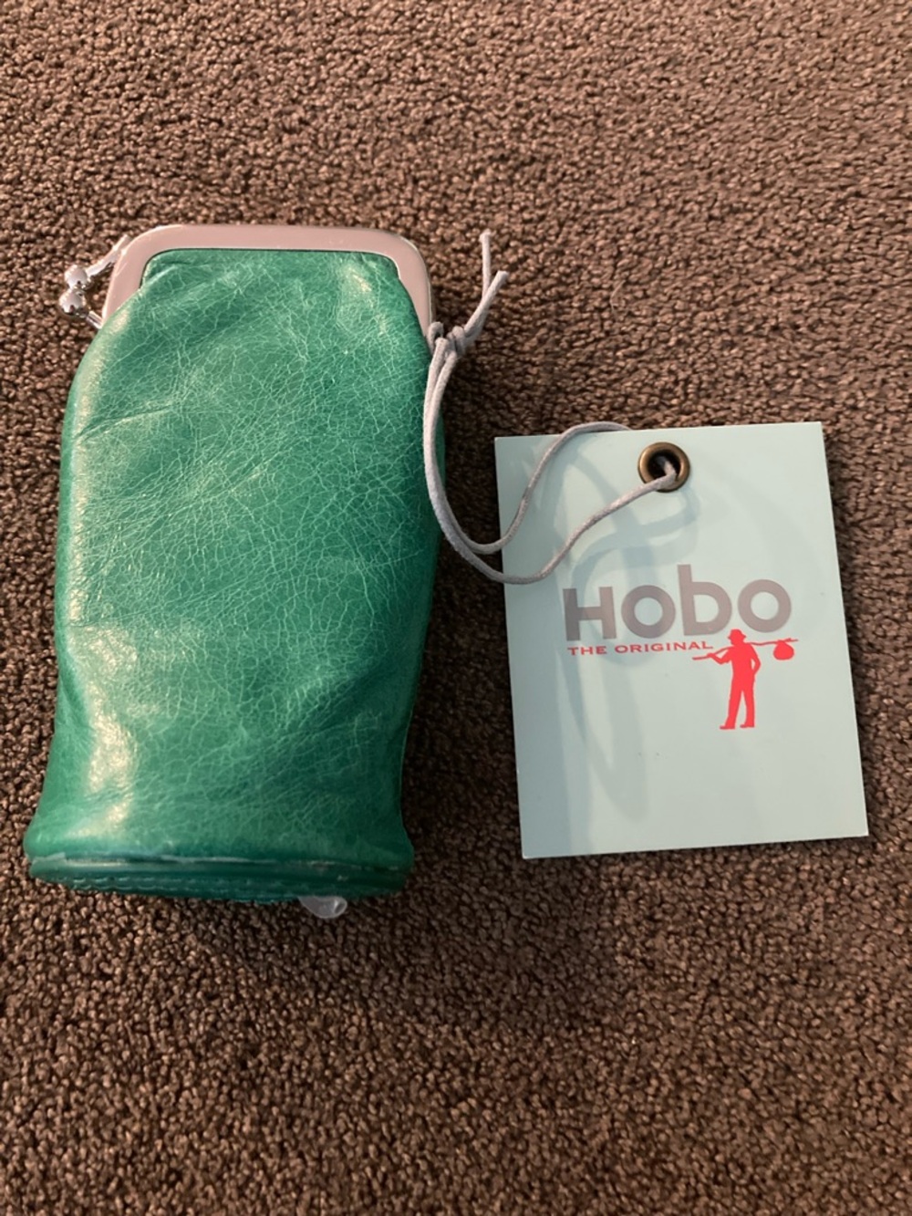 HOBO Teal Leather Coin Purse lip stick pouch.